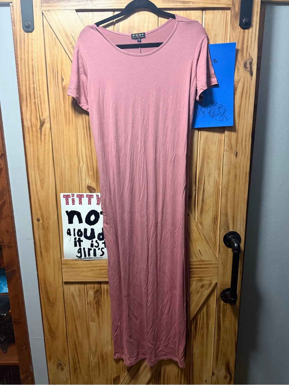 Poof New York Women's Dusty Rose Short Sleeve Maxi Dress